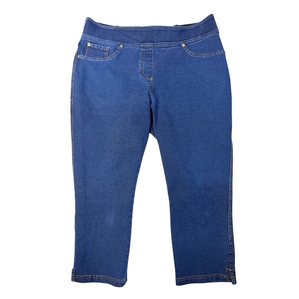 Nygard Slims Pull On Denim Capri Jeans Womens 14 Blue Stretch Jeggings
